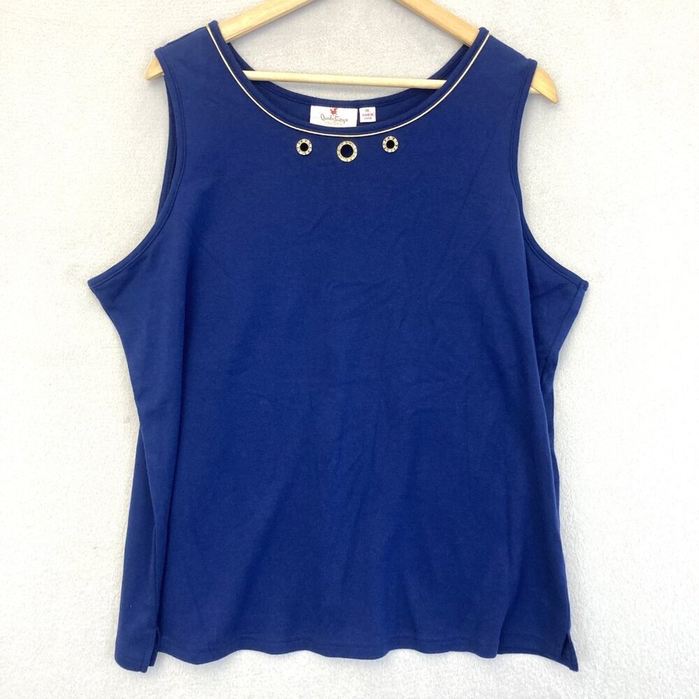 Quacker Factory Womens 1X Royal Blue Gold Trim Studded Tank Top A229872